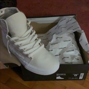 White canvas high top sneakers
